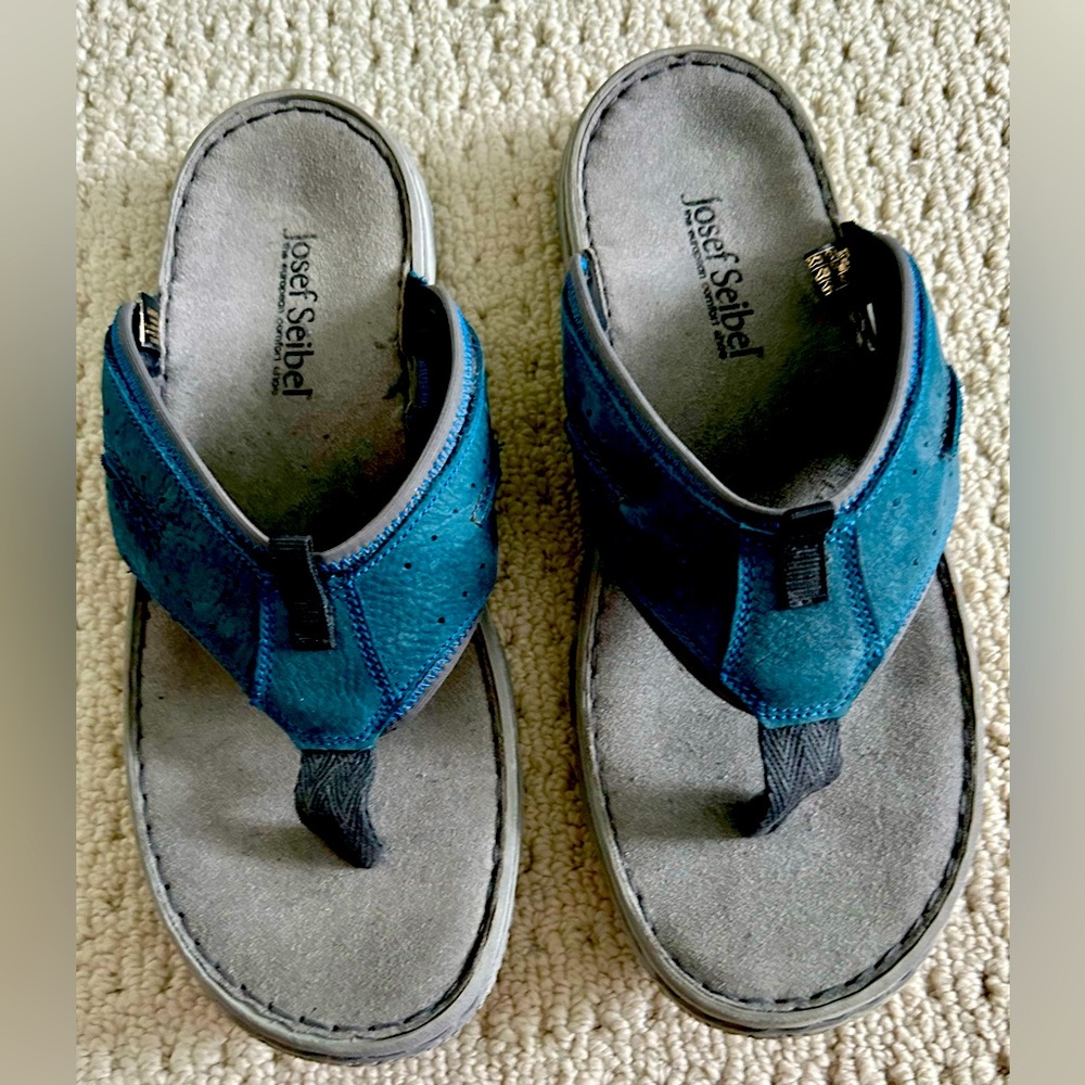 Josef Seibel Blue Suede Thong Sandals for Men